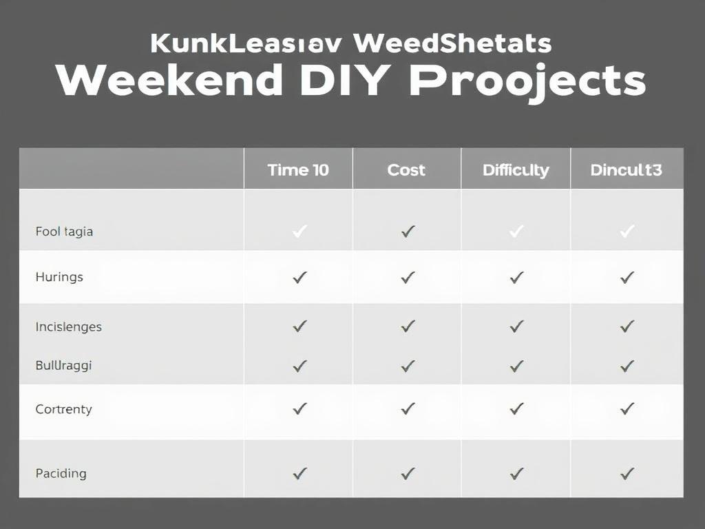     Quick and Easy Weekend DIY Repair Projects. Project Comparison Table: Time, Cost, Difficulty